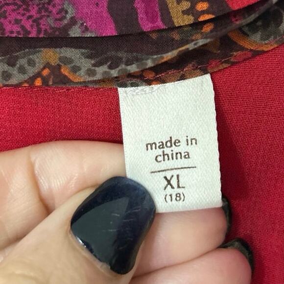 Coldwater Creek Vtg Jewel Tone Paisley Chiffon Blouse Ruffle Front XL Boho - Picture 10 of 12